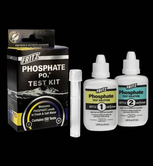 Fritz phosphate test kit, liquid phosphate test, aquarium phosphate test, reef phosphate kit, 150 test phosphate, freshwater phosphate test, saltwater phosphate test, phosphate monitoring aquarium, algae control phosphate, Fritz Aquatics PO4 test