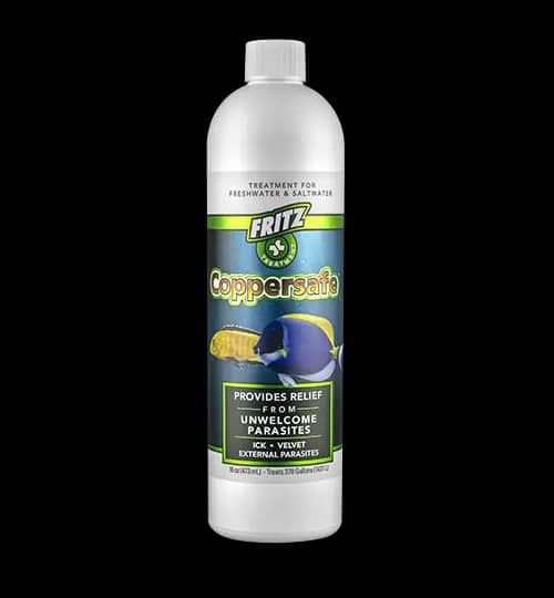 Fritz Coppersafe, chelated copper treatment, ich copper medication, external parasite treatment, copper aquarium medicine, non-staining copper treatment, 4 oz copper solution, freshwater copper treatment, saltwater copper medication, one dose copper treatment