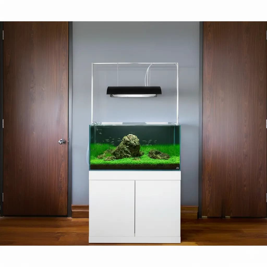 Buy aquarium cabinet India, engineered wood aquarium stand, ADA style aquarium cabinet, aquarium stand black white grey, aquarium furniture India, planted tank cabinet, aquarium stand for 4 feet tank, aquarium cabinet with push lock doors, modern aquarium stand India, aquarium cabinet 75cm height