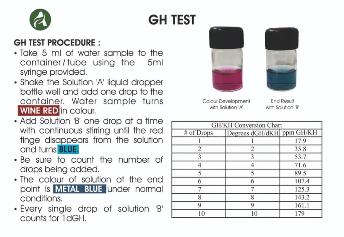 Buy Aquavascular GH Test Kit, aquarium GH tester, general hardness test kit, freshwater hardness monitoring, shrimp tank GH test, planted tank GH test, calcium magnesium test aquarium, aquarium water hardness kit, GH titration kit India, fish tank mineral balance test