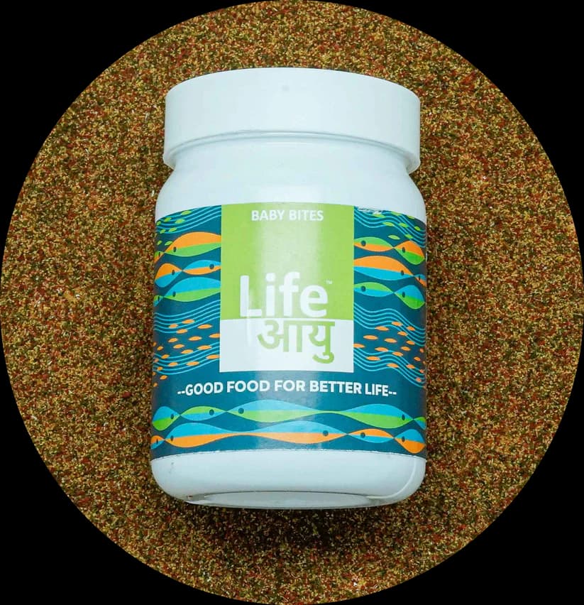 Buy Life AAYU Baby Bites, baby fish food India, fry fish food micro pellets, micro pellet fish food, tropical fry food, juvenile fish diet, Aayu fish food, small fish food India, fish fry growth food, nano fish fry pellets