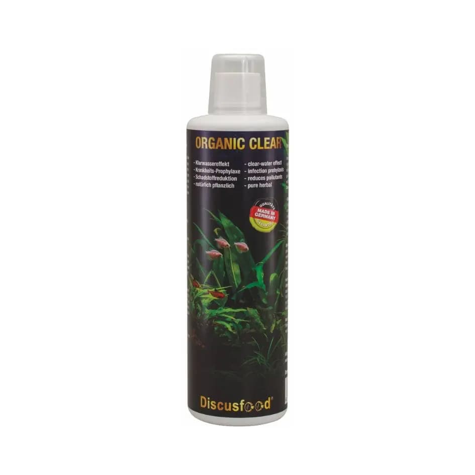 discusfood organic clear, organic clear 500ml, aquarium water clarifier india, discus water conditioner, aquarium cloud removal, natural water treatment for aquariums, clear water tonic for discus, organic aquarium clarifier, freshwater marine water conditioner, aquarium detoxifier india