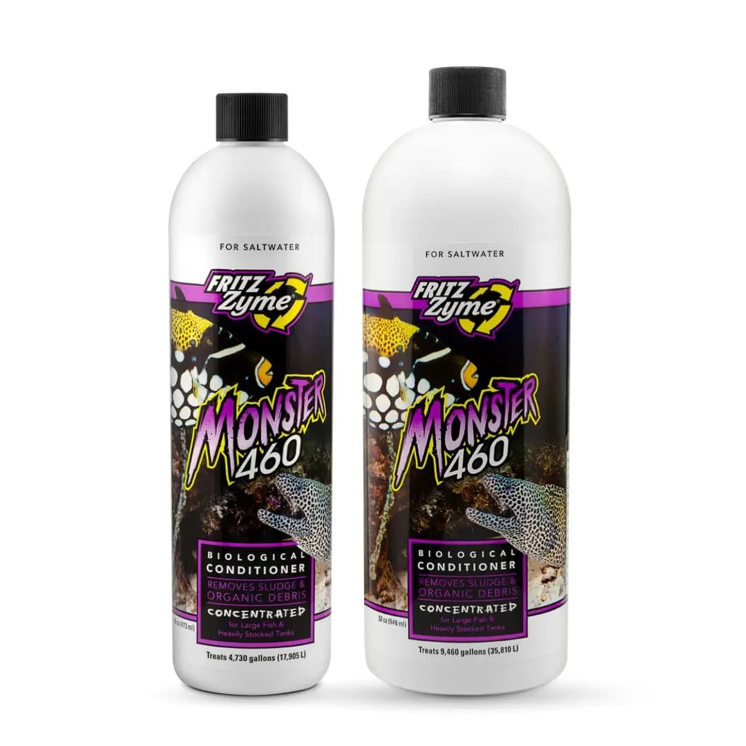 FritzZyme Monster 460, saltwater sludge cleaner, marine probiotic bacteria, reef tank bacteria cleaner, heavy bioload biological cleaner, saltwater aquarium cleaner, marine filter booster, saltwater organic waste digester, non-toxic bacteria additive, FritzZyme marine cleaner