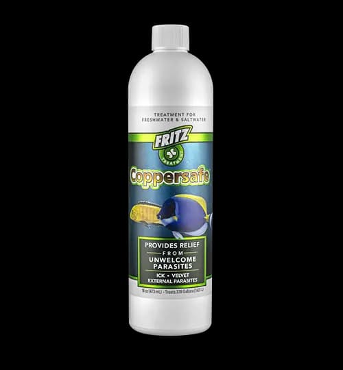Fritz Coppersafe, chelated copper treatment, ich copper medication, external parasite treatment, copper aquarium medicine, non-staining copper treatment, 4 oz copper solution, freshwater copper treatment, saltwater copper medication, one dose copper treatment