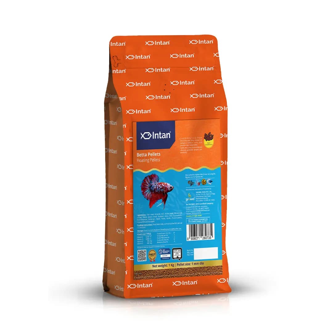 Intan Betta Pellets | Floating Fish Food - Intan Betta Pellets, floating betta food India, best food for fighter fish, betta fish pellets for color enhancement, bloodworm betta food, Crowntail betta food, Siamese fighting fish diet, high protein betta pellets, fish food for Koi Betta, betta fish food to prevent bloating
