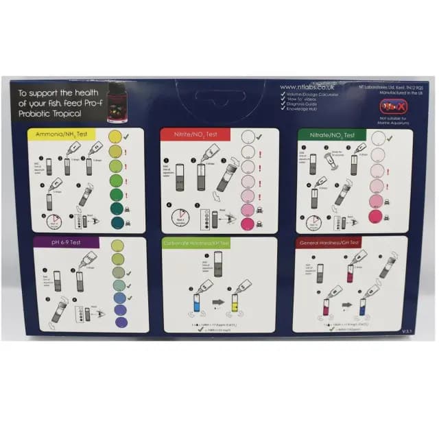 Buy NT Labs Master Test Kit, Aquarium Lab Multi-Test Kit, 6-in-1 aquarium test, ammonia nitrite nitrate pH GH KH test, liquid drop test kit, aquarium water testing kit, 200 aquarium tests, precise aquarium test kit, NT Labs water quality tester