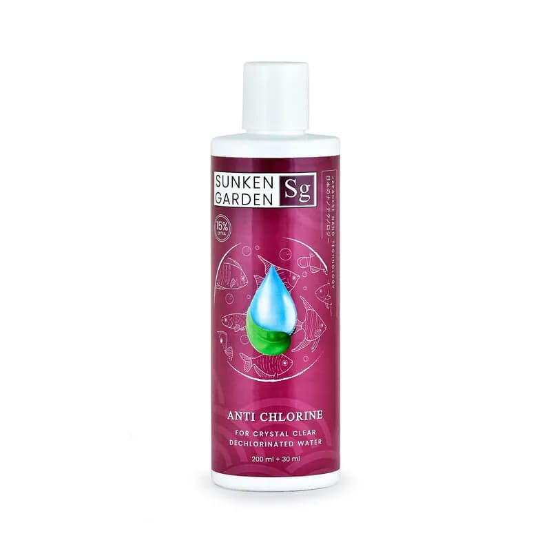 Buy Sunken Garden Anti Chlorine, anti chlorine water conditioner India, aquarium water conditioner for tap water, chlorine remover for aquariums, safe water for fish India, tap water neutralizer aquarium, freshwater aquarium anti chlorine, betta water conditioner India, goldfish tap water treatment, shrimp safe water conditioner