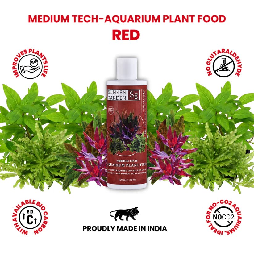 Buy Sunken Garden Red fertilizer, aquarium red plant fertilizer India, iron fertilizer for red plants, planted tank red booster, high-iron aquarium fertilizer, liquid fertilizer for red aquatic plants, Rotala red enhancer, Ludwigia colour booster, Alternanthera nutrient supplement, planted tank micronutrient India, aquarium plant colour enhancer