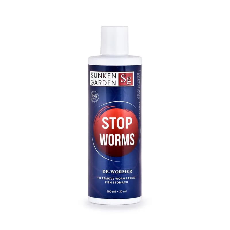 Buy Sunken Garden Stop Worms, aquarium dewormer India, fish deworming treatment, internal parasite remover for fish, tapeworm treatment aquarium, roundworm treatment fish tank, gut parasite remedy fish, quarantine dewormer for fish, safe dewormer for community tanks, freshwater fish parasite treatment