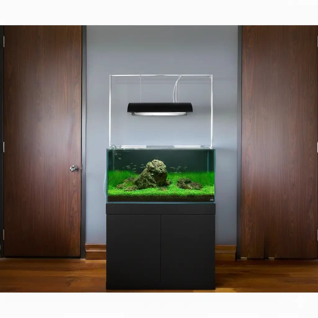 Buy aquarium cabinet India, engineered wood aquarium stand, ADA style aquarium cabinet, aquarium stand black white grey, aquarium furniture India, planted tank cabinet, aquarium stand for 4 feet tank, aquarium cabinet with push lock doors, modern aquarium stand India, aquarium cabinet 75cm height