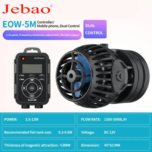 Jebao EOW-5M Wave Maker with App Control - Jebao EOW-5M wave maker, aquarium wave maker, Wi-Fi wave pump, app controlled wave maker, reef tank wave maker India, low voltage wave pump, adjustable flow wave maker, remote control aquarium wave maker, wave maker for marine aquarium, wave maker for freshwater tank, Jebao wave maker India