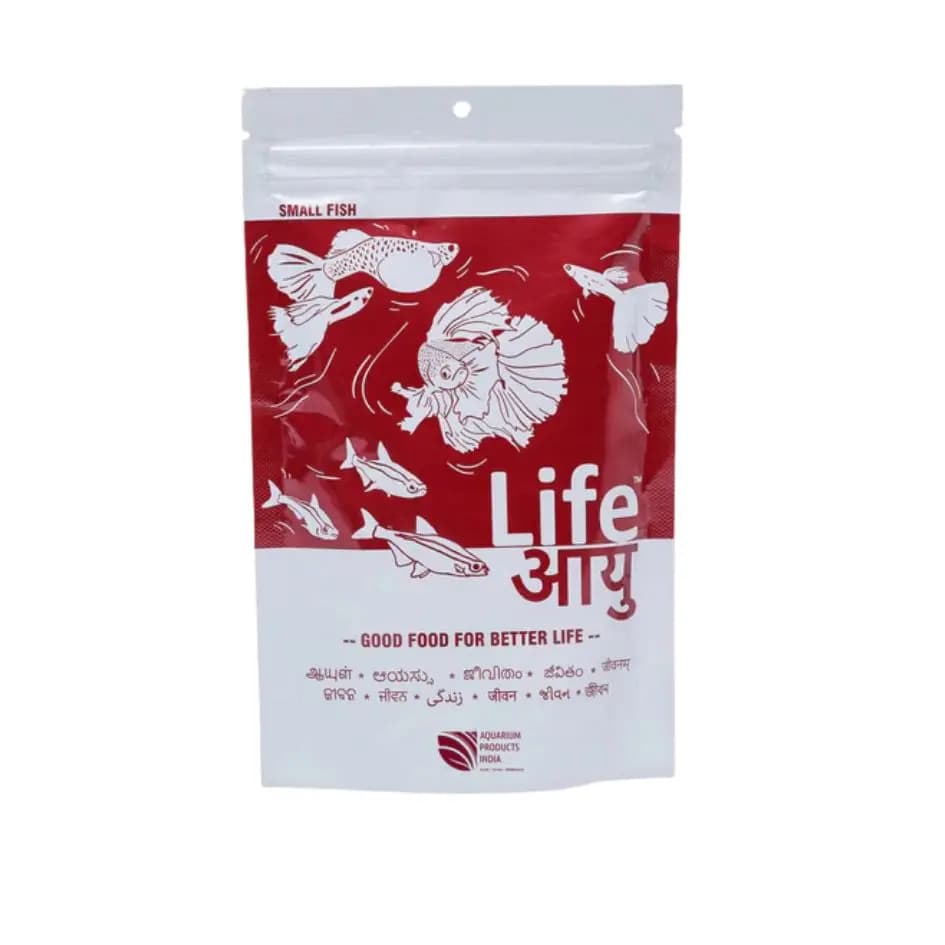 Buy Life AAYU Red Fish Food, Ayurvedic fish food India, color enhancing fish pellets, paprika astaxanthin fish food, anchovy shrimp meal pellets, 52% protein fish food, small medium large pellet fish food, best fish food for guppies India, tetra pellet food India, angelfish pellet food India, dwarf cichlid food India, low waste aquarium pellets, handmade fish food India, red color booster fish food