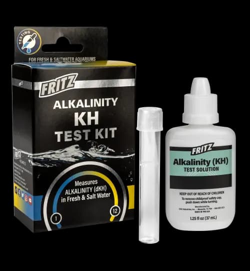 Fritz alkalinity test kit, KH test kit, carbonate hardness test, aquarium alkalinity test, pH buffer tester, freshwater KH test, marine KH test kit, 150 test alkalinity kit, Fritz Aquatics KH, precise KH measurement