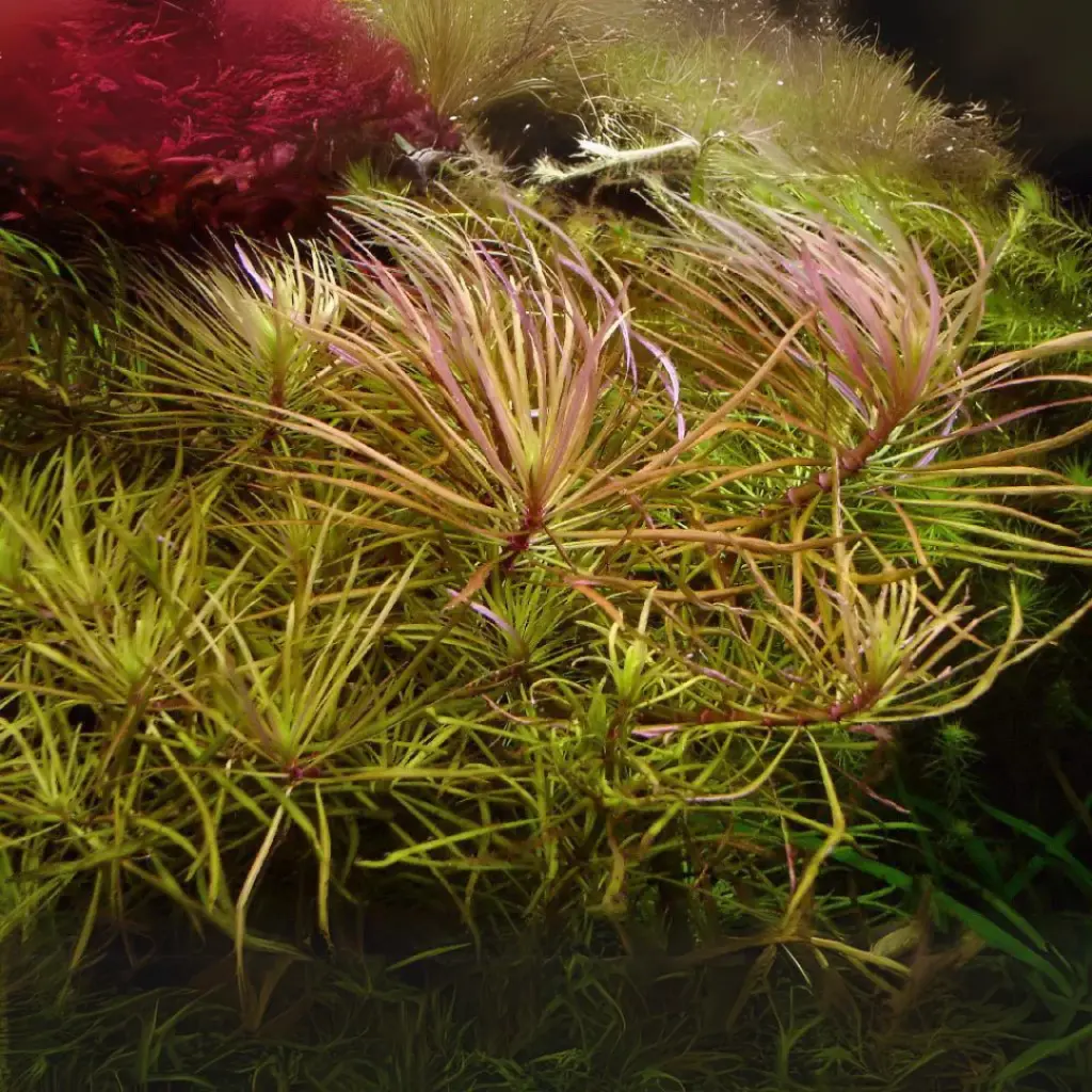 IC026, Pogostemon stellatus ‘Dassen’, Pogostemon Dassen, fine leaf stem plant, textured aquarium plant, midground stem accent, CO₂ high light plant, advanced aquarium plant, red green stem plant, tissue culture Pogostemon, aquascaping highlight plant