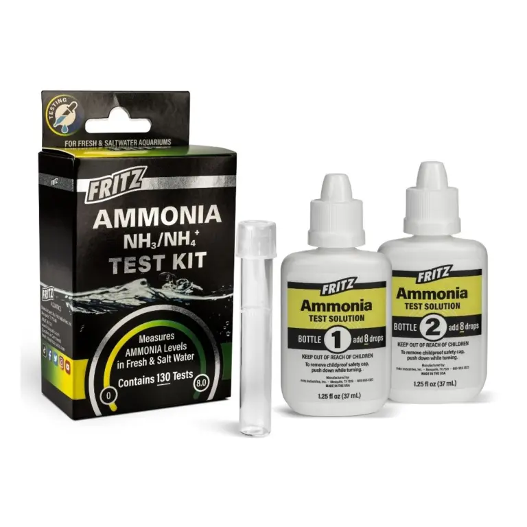 Fritz ammonia test, liquid ammonia kit, aquarium ammonia test, freshwater ammonia test, saltwater ammonia test, 130 test ammonia kit, accurate ammonia detection, Fritz Aquatics ammonia test, ammonia monitoring kit, aquarium water test