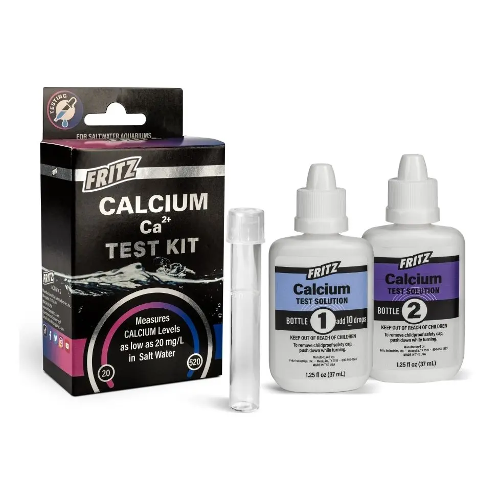 Fritz calcium test kit, aquarium calcium test, liquid calcium test 90 tests, freshwater calcium kit, reef calcium measurement, marine calcium reagent, ppm calcium tester, Fritz Ca test, aquarium ion balance, calcium water test kit