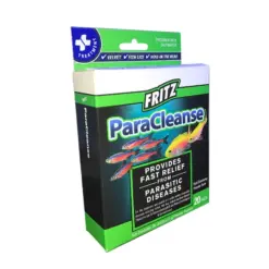 Fritz ParaCleanse, aquarium parasite treatment, velvet treatment, fish fluke medication, freshwater parasite cure, saltwater parasite remedy, metronidazole praziquantel treatment, non-staining parasite meds, 10 gal medication packet, invertebrate-safe parasite treatment