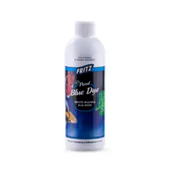 FritzPond blue dye, pond dye, fish concealment dye, pond water colorant, UV-blocking pond dye, safe pond dye, 8 oz blue dye, 16 oz blue dye, concentrated pond dye, FritzPond dye