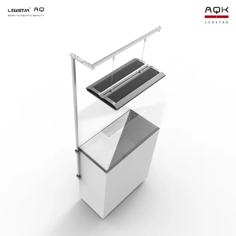 LEDSTAR AQ hanging system, AQ light stand, LEDSTAR AQ suspension kit, K60 hanging kit, K90 hanging kit, K90L hanging arms, K120 aquarium light hanger, adjustable aquarium light mount, corrosion resistant light stand, aluminum aquarium hanging system, stainless steel aquarium hanger, LEDSTAR AQ accessories