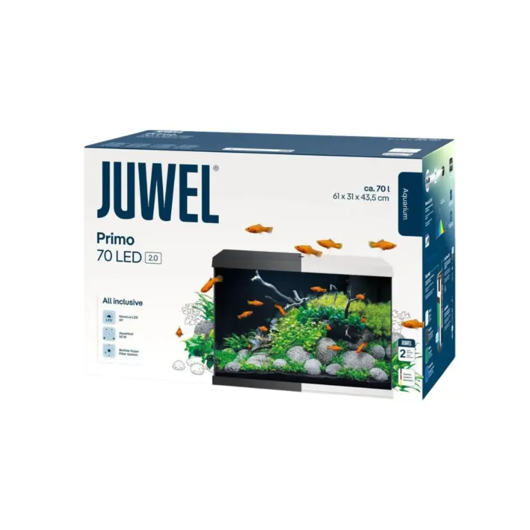 Buy Juwel Primo 70 LED aquarium, Novolux LED lighting, energy-efficient aquarium light, aquarium with feeding hatch, condensation control aquarium cover, TÜV GS certified aquarium, 60 liter aquarium, compact aquarium with LED, JUWEL automatic feeder compatible, modern aquarium design, bright LED aquarium india