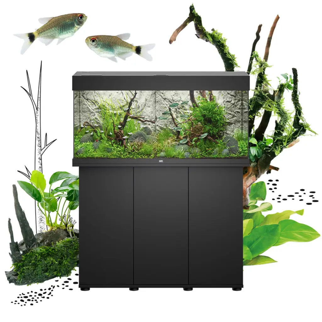 Juwel Rio 125 LED aquarium with stand, MultiLux LED aquarium, complete aquarium set, energy-efficient aquarium lighting, waterproof LED light unit, BioFlow filter system, Eccoflow pump, AquaHeat heater, 125 liter aquarium, aquarium with cabinet, modern aquarium design, German aquarium quality, aquarium storage stand, aquarium filtration system, adjustable aquarium heater
