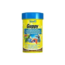Tetra Guppy food, guppy mini flakes, live-bearing fish diet, balanced guppy nutrition, color enhancing fish food, BioActive fish formula, healthy immune fish food, plant-based fish feed, nutritious guppy flakes, vibrant colorful fish diet, aquarium clear water diet, guppy vitality food, premium guppy nutrition, small fish flake food, toothcarp fish feed