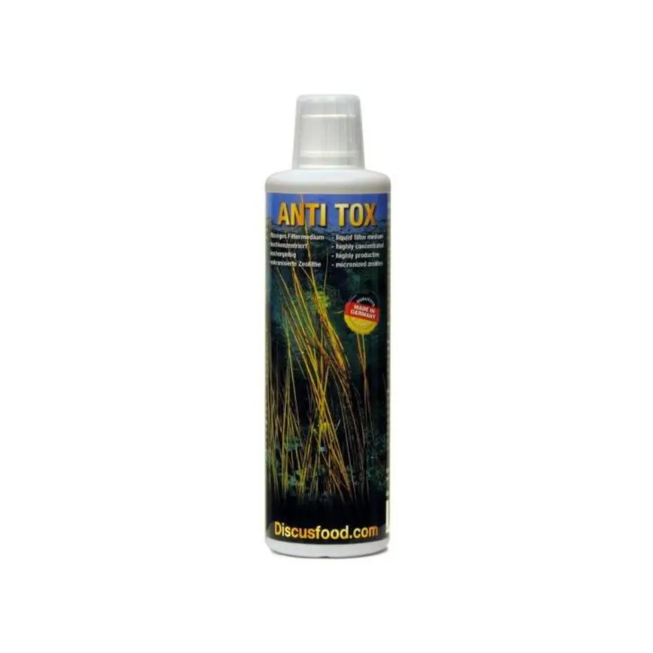 discusfood anti tox, anti tox 500ml, aquarium water detoxifier india, discus water conditioner, removes chlorine and ammonia, anti tox water treatment, tap water conditioner for fish tanks, aquarium toxin remover, discusfish safe water treatment, freshwater marine water conditioner