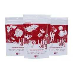 Buy Life AAYU Red Fish Food, Ayurvedic fish food India, color enhancing fish pellets, paprika astaxanthin fish food, anchovy shrimp meal pellets, 52% protein fish food, small medium large pellet fish food, best fish food for guppies India, tetra pellet food India, angelfish pellet food India, dwarf cichlid food India, low waste aquarium pellets, handmade fish food India, red color booster fish food
