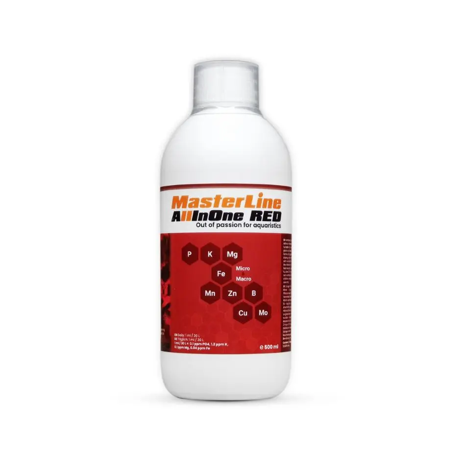 Buy MasterLine All in One Red, MasterLine Red fertiliser India, aquarium fertiliser for red plants, liquid iron aquarium fertiliser, planted tank red colour enhancer, high tech aquascape fertiliser, all in one red nutrients, MasterLine All in One India, macro micro aquarium fertiliser, aquarium plant colour booster