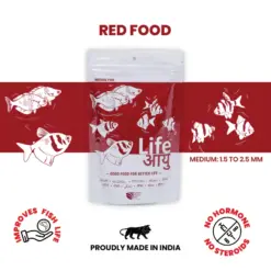 Buy Life AAYU Red Fish Food, Ayurvedic fish food India, color enhancing fish pellets, paprika astaxanthin fish food, anchovy shrimp meal pellets, 52% protein fish food, small medium large pellet fish food, best fish food for guppies India, tetra pellet food India, angelfish pellet food India, dwarf cichlid food India, low waste aquarium pellets, handmade fish food India, red color booster fish food