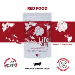 Buy Life AAYU Red Fish Food, Ayurvedic fish food India, color enhancing fish pellets, paprika astaxanthin fish food, anchovy shrimp meal pellets, 52% protein fish food, small medium large pellet fish food, best fish food for guppies India, tetra pellet food India, angelfish pellet food India, dwarf cichlid food India, low waste aquarium pellets, handmade fish food India, red color booster fish food