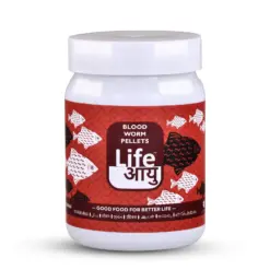 Buy Life Aayu Blood Worm Pellets, bloodworm pellets India, fish treat bloodworms, high protein fish food, floating bloodworm pellets, tropical fish bloodworm food, 45g bloodworm pellets, 90g bloodworm pellets, betta bloodworm pellets, cichlid treat food, aquarium treats India