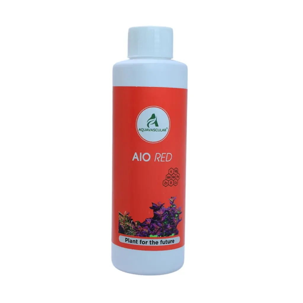 Buy AquaVascular AIO Red, aquarium liquid fertilizer India, all-in-one plant fertilizer, red plant aquarium fertilizer, planted tank fertilizer, macro micro trace fertilizer for aquarium, nitrate-free aquarium fertilizer, phosphates-free aquarium fertilizer, planted tank growth booster India, aquarium plant colour enhancer