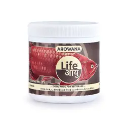 Buy Life AAYU Arowana Premium, premium arowana fish food, floating arowana pellets, arowana colour enhancing pellets, 100g arowana food, 300g arowana diet, 450g arowana pellets, 1kg arowana food, high protein arowana feed, insect and krill arowana food