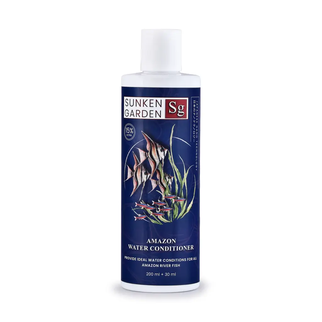 Buy Sunken Garden Amazon Fish Water Conditioner, Amazon fish water conditioner India, soft water aquarium conditioner, blackwater aquarium conditioner, tetra water conditioner, angelfish water conditioner India, discus safe water conditioner, Indian tap water conditioner for soft water fish, Amazon biotope water treatment, aquarium dechlorinator for tropical fish, pH stabiliser for Amazon fish, soft water tank setup India