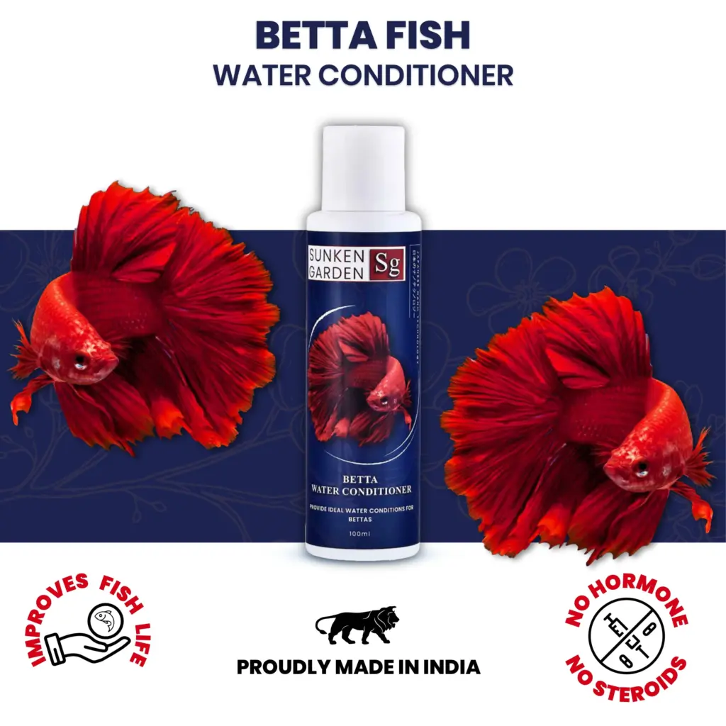 Buy Sunken Garden Betta Fish Water Conditioner, Betta water treatment India, aquarium water conditioner India, dechlorinator for Betta, fin rot prevention water conditioner, pH stabiliser fish tank, tropical aquarium water treatment, Indian Betta safe water conditioner