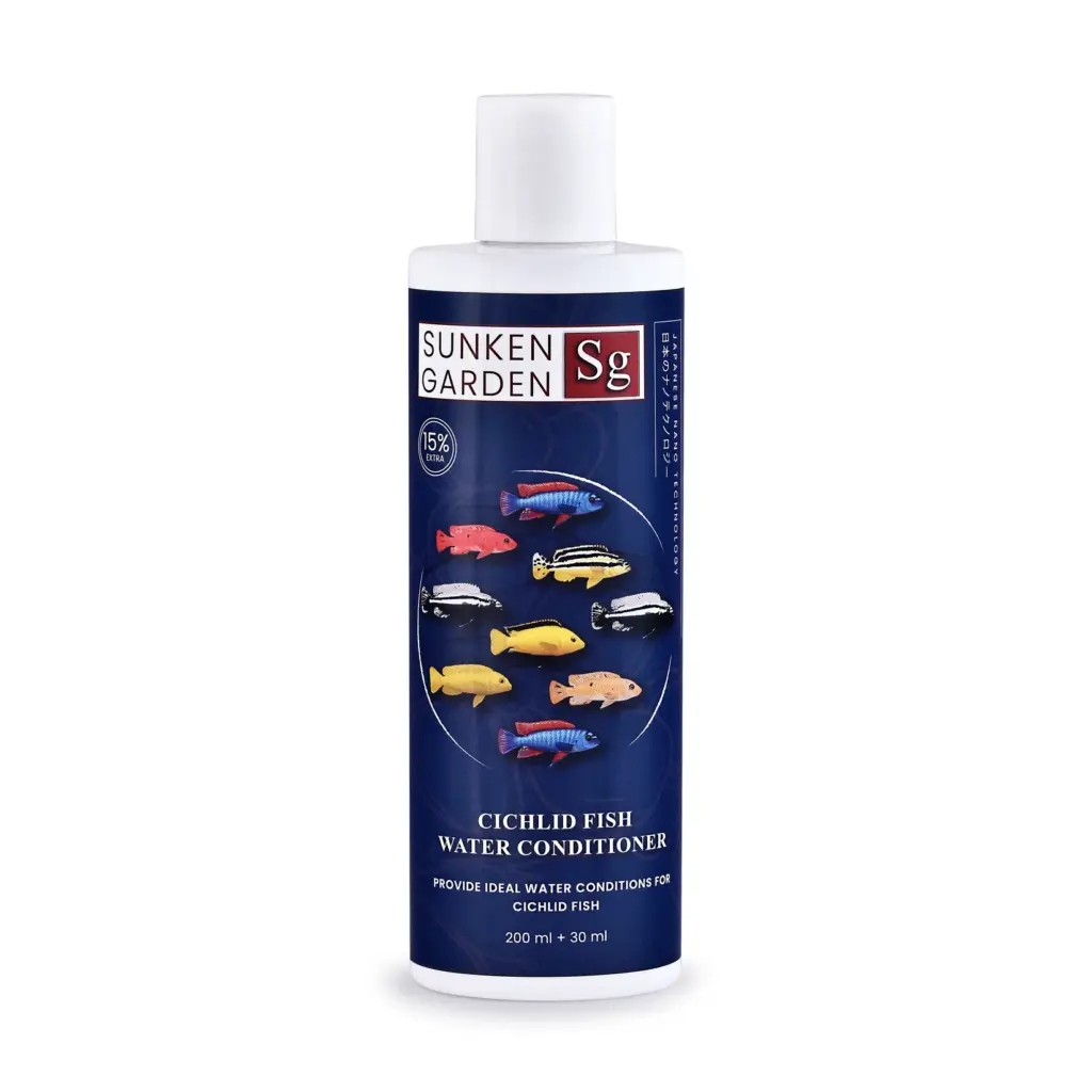 Buy Sunken Garden Cichlid Water Conditioner, cichlid water conditioner India, African cichlid water treatment, American cichlid water conditioner, Indian tap water aquarium conditioner, chlorine neutralizer for cichlids, pH stabiliser for cichlid tank, Oscar fish water conditioner, Mbuna tank water conditioner, large cichlid aquarium starter kit, cichlid safe water treatment