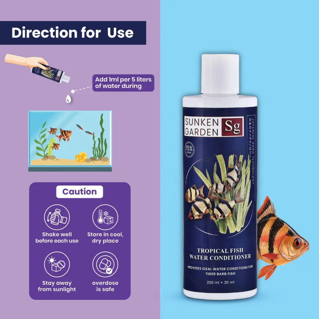 Buy Sunken Garden Tropical Fish Water Conditioner, tropical fish water conditioner India, aquarium dechlorinator tropical fish, Indian tap water conditioner for aquariums, chlorine neutralizer for tropical fish, pH stabiliser tropical aquarium, community tank water conditioner, guppy water conditioner India, tetra aquarium water conditioner, water conditioner for planted tanks, tropical aquarium starter kit water treatment