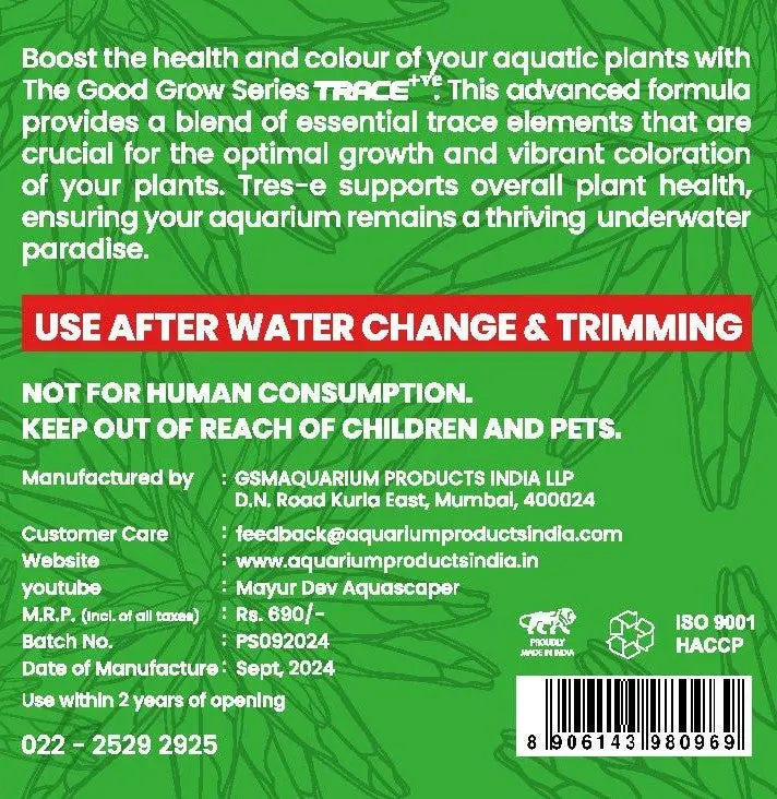 The Good Grow Series TRACE 50ML - trace elements for aquarium plants, aquarium plant health fertilizer, boost plant growth aquarium, TRACE nutrient solution, enhance aquatic plant coloration, aquatic plant care products