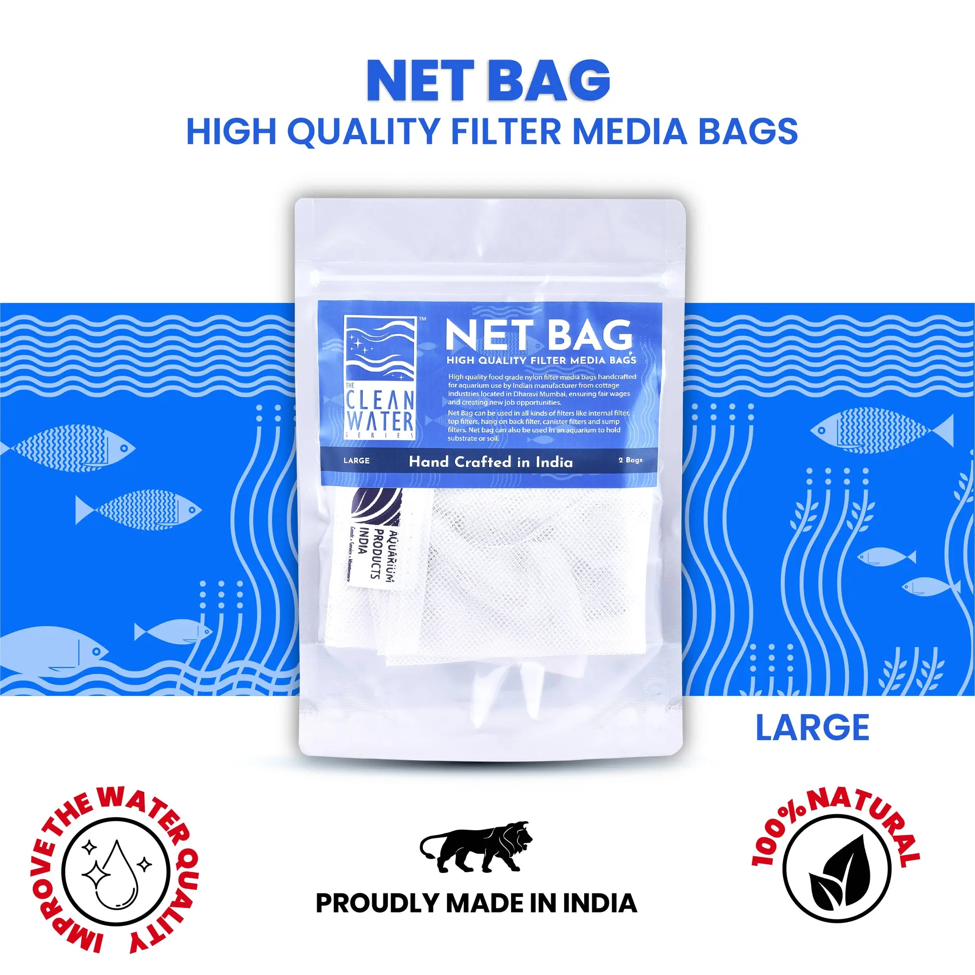 TCWS Net Bag Large for Aquarium Filter Media - Image 1 TCWS Net Bag Large for Aquarium Filter Media - TCWS Net Bag Large, aquarium filter bag, large filter media bag, aquarium media pouch, reusable filter bag, biological filter media bag, chemical filter media bag, mechanical filter media bag, fish tank filter accessories, filter media holder, aquarium filtration solutions India, buy filter bags online, aquarium media organizer
