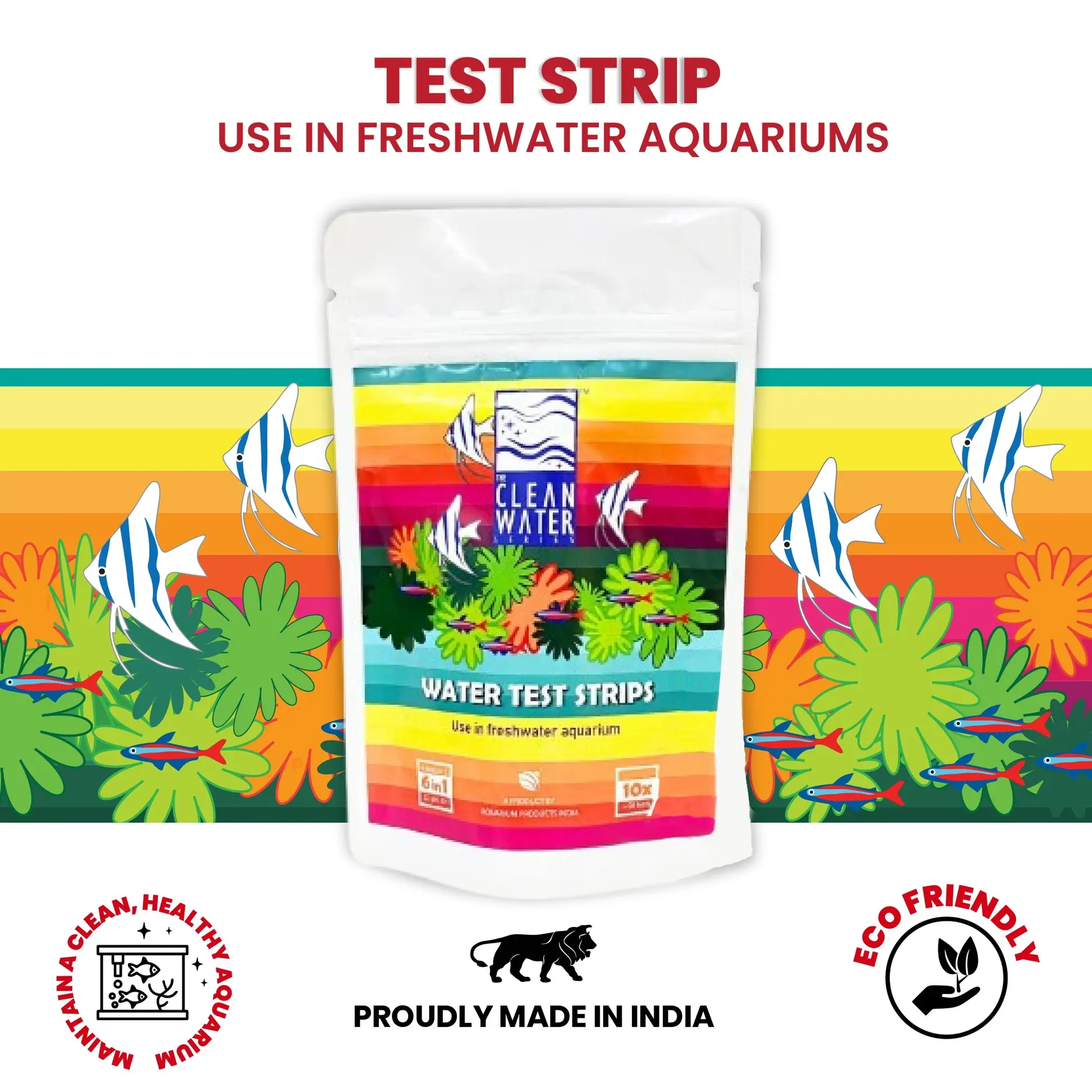 TCWS Test Strip Aquarium Water Test Kit - Image 1 TCWS Test Strip Aquarium Water Test Kit - aquarium water test strip, multi-parameter test kit, fish tank water testing, nitrate nitrite test kit, pH test strip, GH KH water test, chlorine aquarium test, water quality monitor, aquarium health kit, quick water test, easy aquarium test, tropical fish water test, planted tank water test, India aquarium test strip