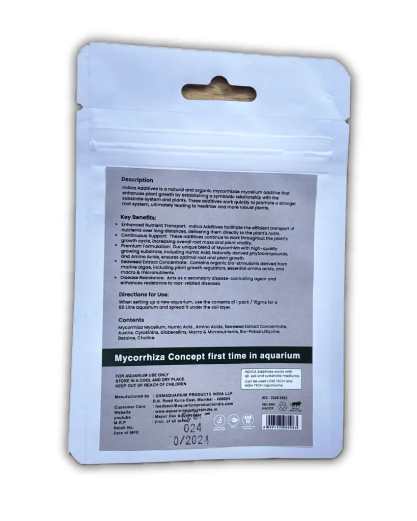 Indica Additives - Organic Mycorrhiza Root Booster (15g) - aquarium plant root booster, organic mycorrhiza aquarium, Indica Additives, aquatic plant fertilizer India, aquarium plant growth additive, mycorrhiza for planted tank, root growth aquarium plants, seaweed extract aquarium, humic acid aquarium plants, planted tank nutrients, aquarium plant disease resistance, improve aquarium plant nutrient uptake, healthy aquarium roots, vibrant aquatic plants, aquarium plant care