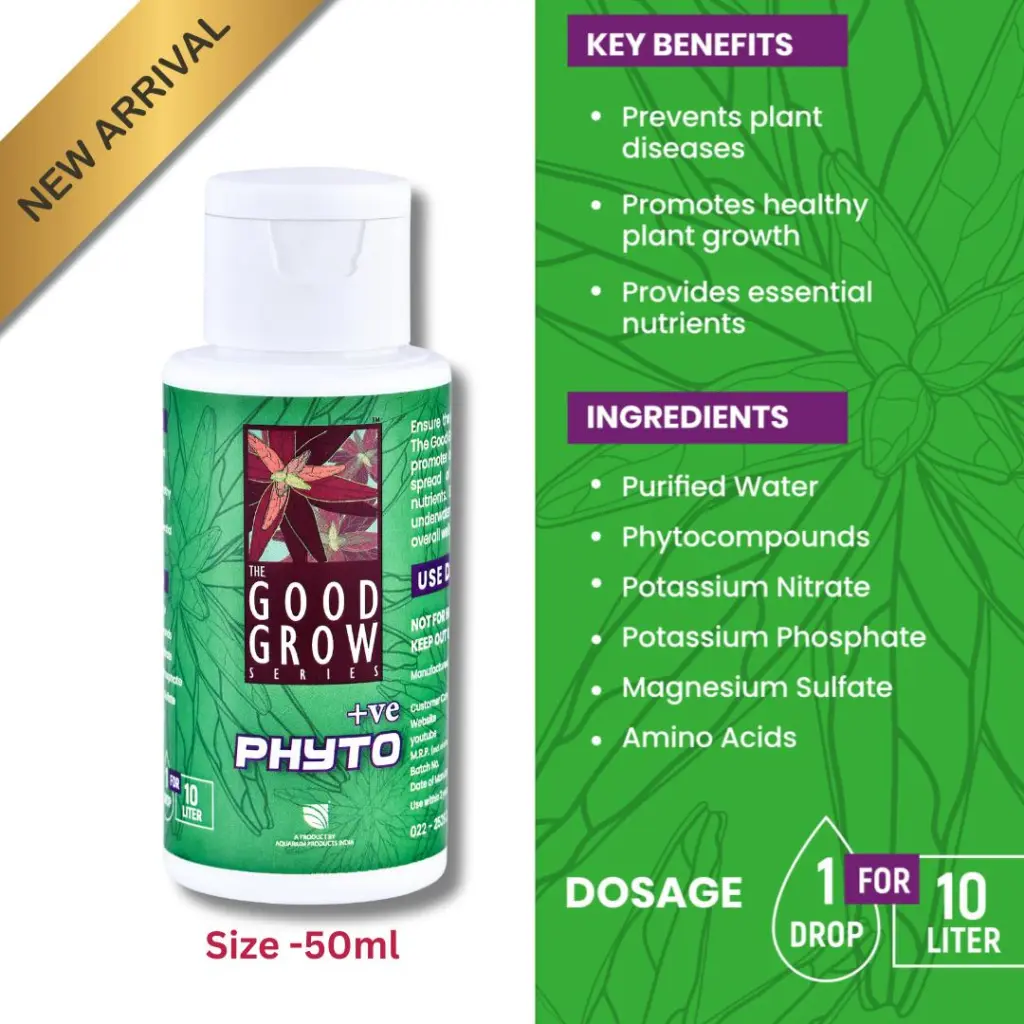 The Good Grow Series PHYTO 50ml - aquatic plant growth promoter India, aquarium plant health supplement, plant disease prevention aquarium, antibacterial agent aquatic plants, essential nutrients for aquarium plants, planted tank supplement India, The Good Grow Series PHYTO, 50ml aquarium plant care, healthy aquarium plants, promote aquatic plant growth, daily plant fertilizer aquarium