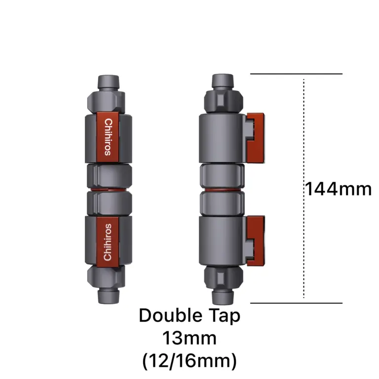Chihiros Double Tap Quick Connect, Chihiros double tap valve, Chihiros quick connect 12/16mm, Chihiros quick connect 16/22mm, aquarium hose quick connector, canister filter double tap valve, aquarium hose shut off valve, external filter quick disconnect, aquarium filter accessories India, Chihiros canister filter accessories