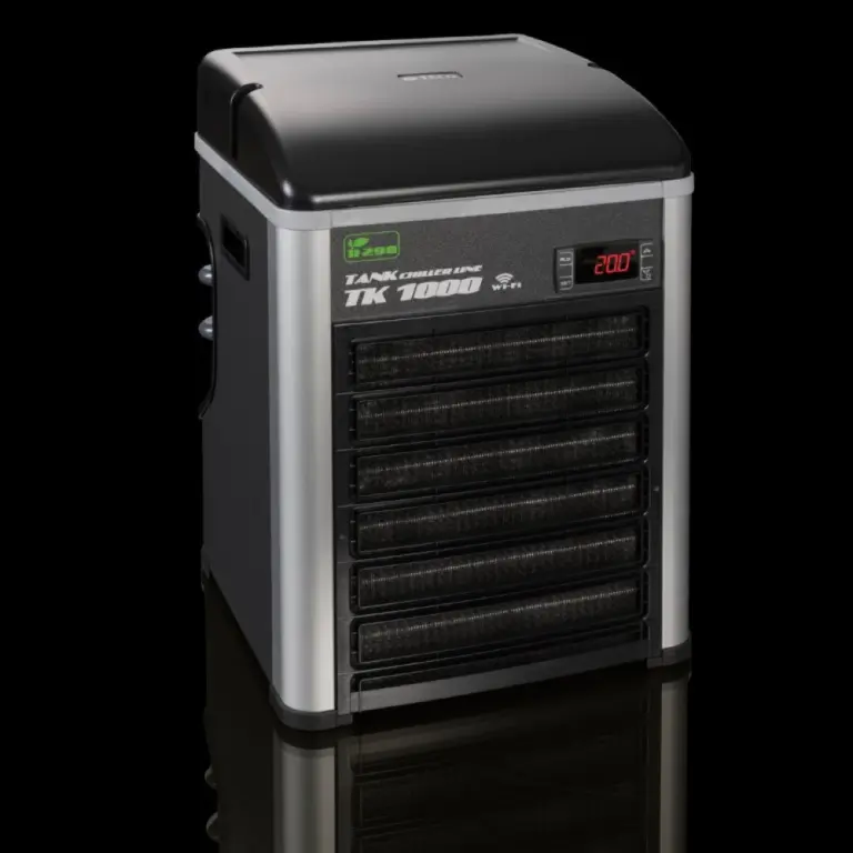 TECO TK-1000H aquarium chiller heater, TECO aquarium chiller India, aquarium chiller for 1000 litre tank, aquarium cooling system India, marine aquarium chiller heater, freshwater aquarium chiller, TECO TK1000H R290 chiller, professional aquarium temperature controller, large aquarium chiller India, aquarium heater cooler combo
