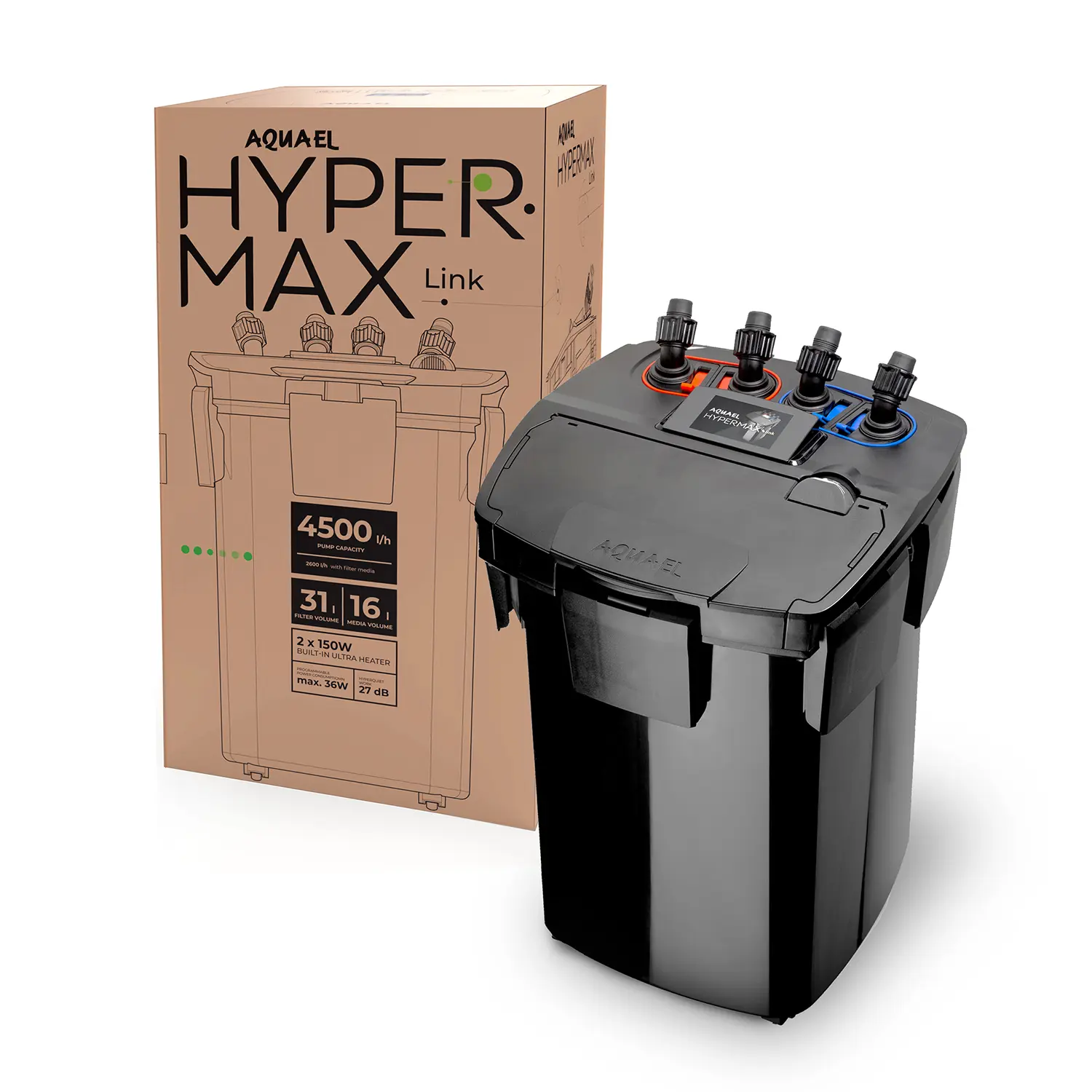 Aquael Hypermax 4500 External Filter WiFi Link Aquael Hypermax 4500, Aquael Hypermax 4500 WiFi Link, Aquael Hypermax 4500 external filter, Hypermax 4500 filter India, Aquael canister filter India, 4500 LPH aquarium filter, external filter for 1500 litre aquarium, large aquarium canister filter India, WiFi aquarium filter, smart aquarium canister filter, Aquael Hypermax Link, aquarium filter with heater, 300W heated canister filter, external aquarium filter for large tank, 19/25mm canister filter