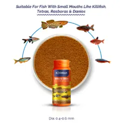 Intan Micro Bits - Slow Sinking Fish Food for Small Mouth Tropical Fish - Intan Micro Bits, slow sinking fish food, small mouth tropical fish food, neon tetra pellets, rasbora fish feed, danio fish food, high protein aquarium food, fish food with garlic, Antarctic krill fish food, best food for endler guppies, water stable fish pellets India