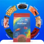 Growel Rainbow Small Floating Pellets (3.5mm) - Growel Rainbow Small Floating Pellets, 3.5mm floating fish food, Goldfish floating pellets India, Cichlid fish food online, high protein pellets for Oscars, aquarium fish food for color enhancement, clean water fish feed, Growel Rainbow fish food price, best floating pellets for Channa and Bass