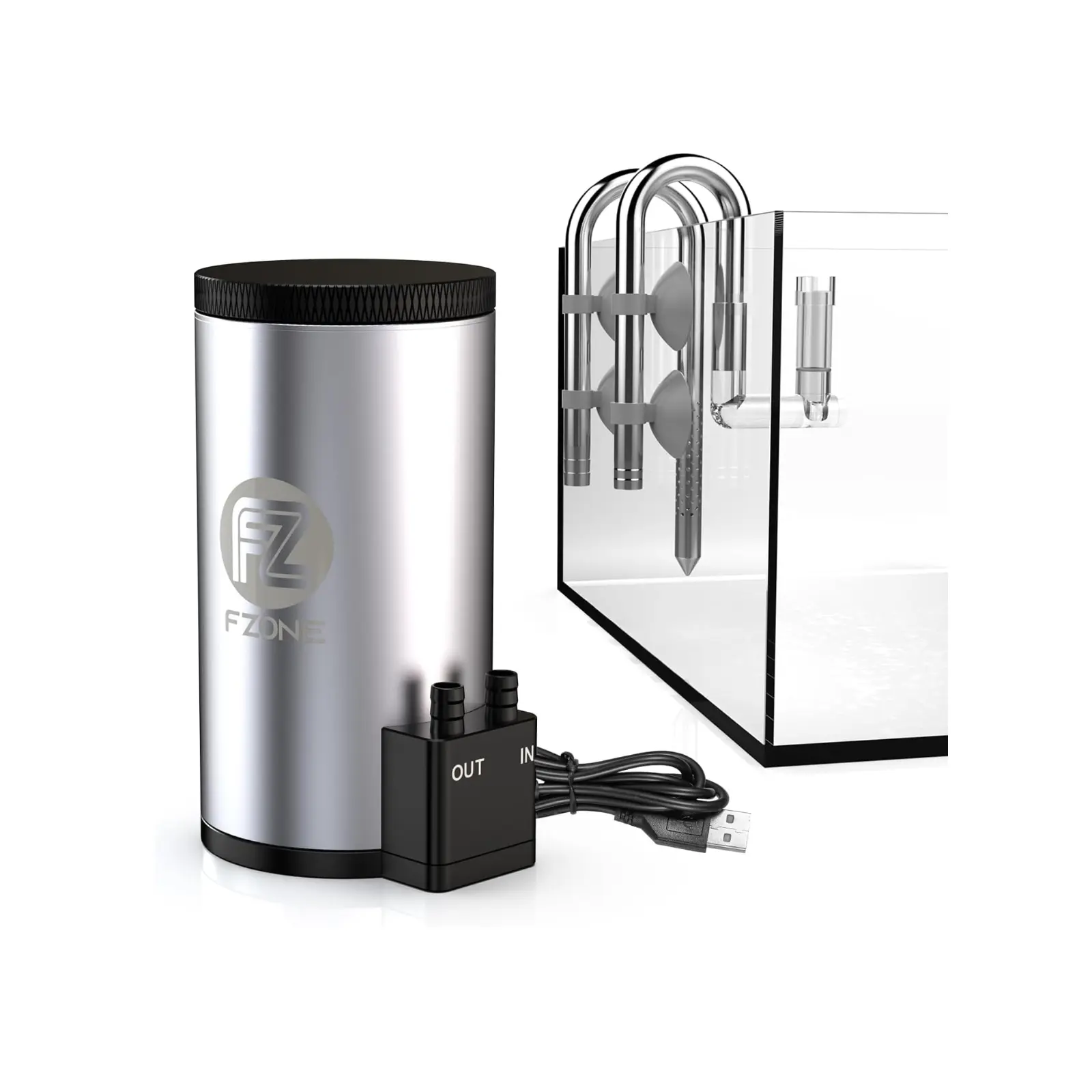 FZone External Canister Filter - Image 1 FZone External Canister Filter - external canister filter for nano tank, stainless steel aquarium filter, USB powered fish tank filter, small aquarium canister filter India, nano tank filtration system, quiet external filter for desktop aquarium, multi stage aquarium filter, stainless steel canister filter price India