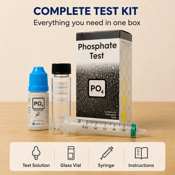 NT LABS Test Phosphate (PO4) - Aquarium Water Testing Kit - Image 1 NT LABS Test Phosphate (PO4) - Aquarium Water Testing Kit - NT LABS Test Phosphate, PO4 aquarium test kit, aquarium phosphate tester India, marine tank phosphate test, reef tank water testing, phosphate level for corals, freshwater algae control kit, NT007 phosphate test, aquarium water quality monitoring
